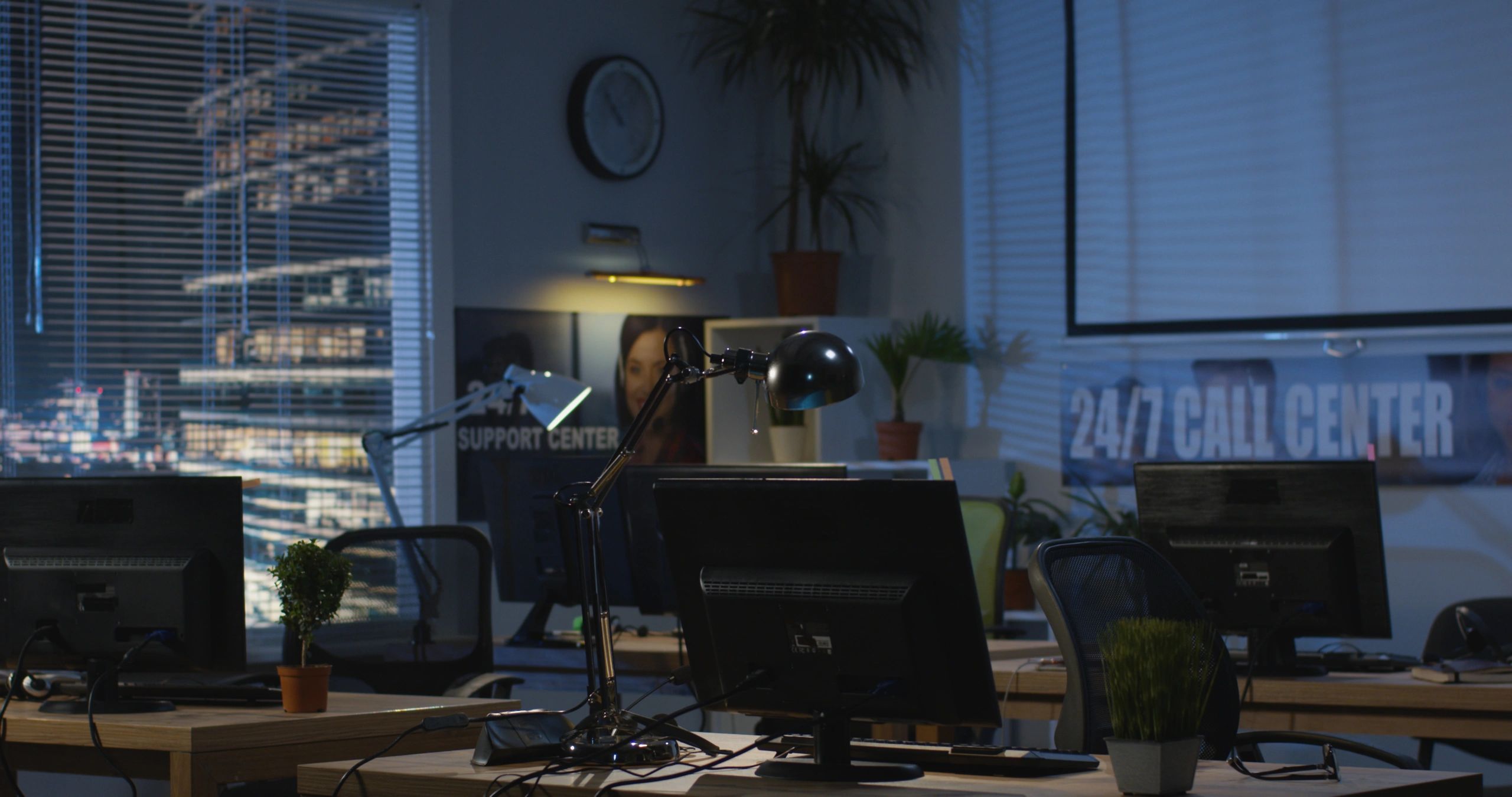 Empty office at night representing after-hours support